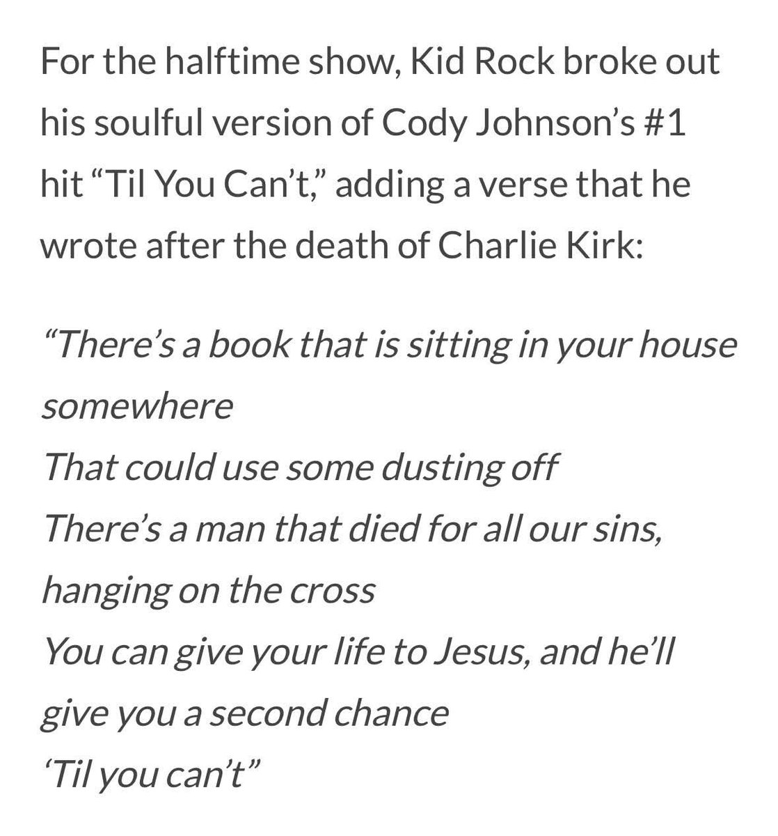 Sassafrass_84's tweet image. Turning Points half time show with Kid Rock... 

This....all of this. It's never too late to be saved. 

Christ is King ✝️