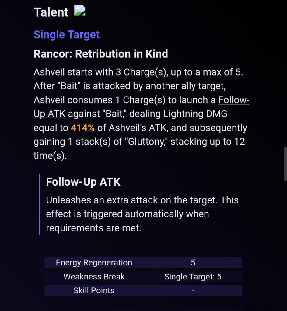 AraYuannn's tweet image. // 4.1 leaks

Ashveil kit is currently crack for fua team

Tldr

&amp;gt; he gives 40% DEF Shred, 80% FUA DMG, 40% Crit DMG and 80% FUA Crit DMG

On top of high multiplier for personal damage, imo right now u can play him as main dps until the next hp inflation arrives
