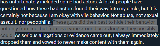 kaceytron's tweet photo. ... can we also stop acting like these men hid their behavior? tectone was being abusive to his ex literally on livestream... stick to appealing to dumb incels, nobody else is fooled. 😂 https://t.co/1BHYkwgkJ5