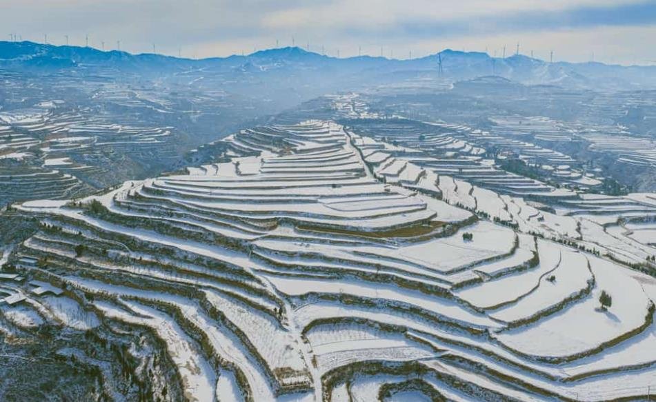 中国山西夏县：霁雪调色 梯田浮光