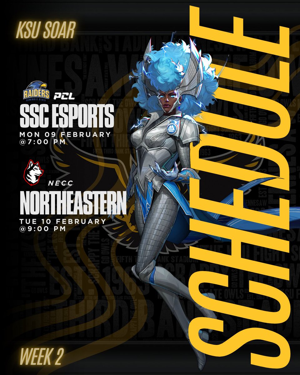 KennesawRivals's tweet photo. Week 2 Schedule is out!🦉
#MarvelRivals https://t.co/xtBrwtTFeh