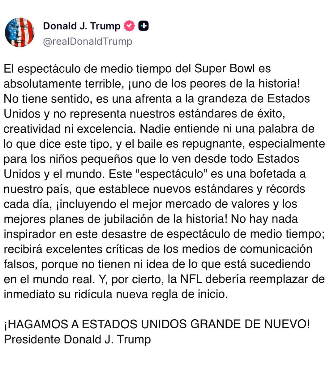 MaryG_Lotus's tweet photo. Llorando en MAGA #SuperBowl2026 https://t.co/rD7xLRWuVL