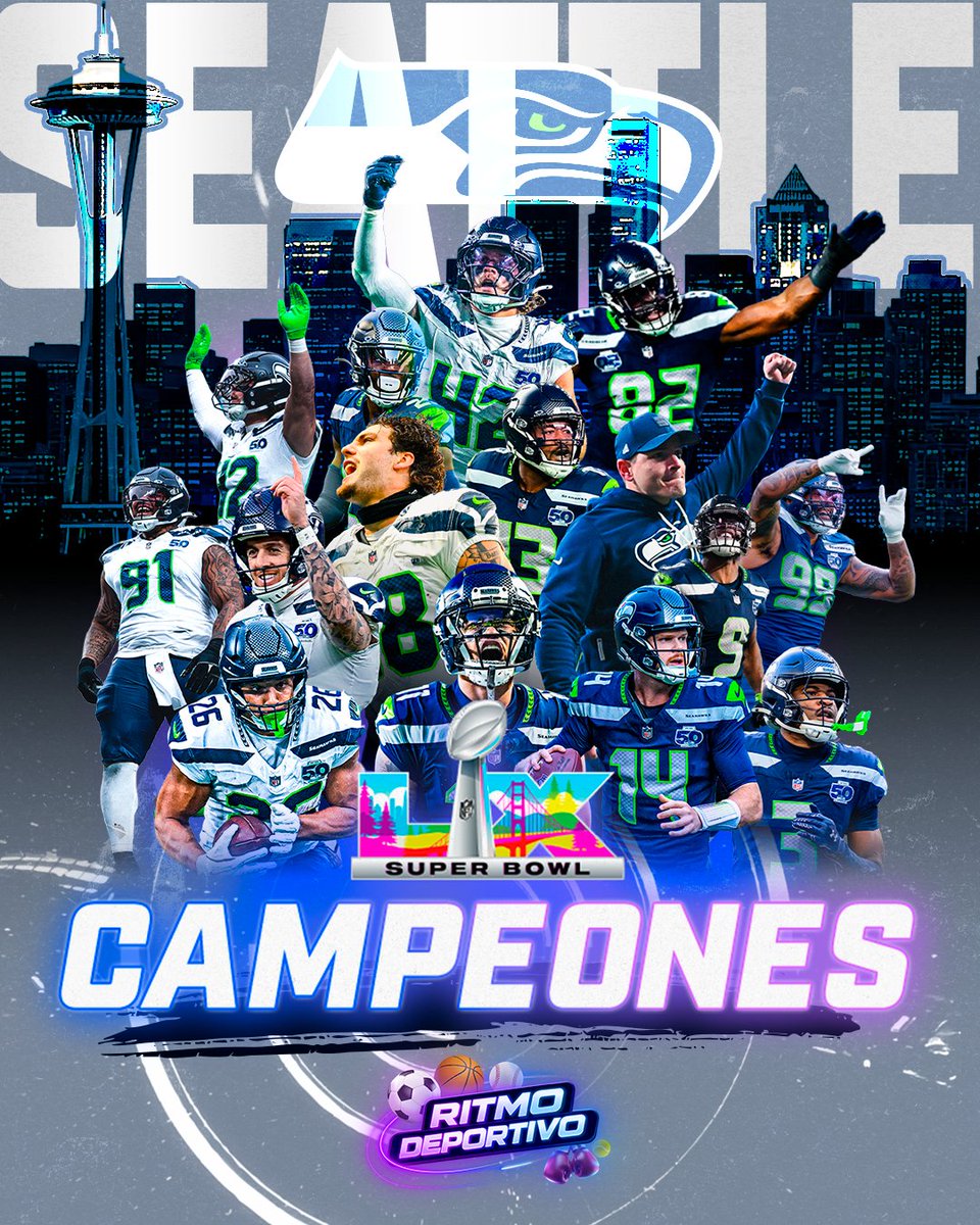 Se acabó la espera. 🏆💚

Los Seattle #Seahawks son los nuevos campeones de la #NFL tras una exhibición de poder en el #SBLX. 🏈 La "Ciudad Esmeralda" festeja la gloria con una revancha ante los #Patriots.

#RitmoDeportivo #NuestraCancha