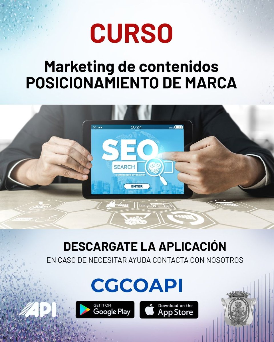 🚀 ¡Potencia tu marca! Nuevo curso de Marketing de Contenidos:✅ Conecta con tu público real. ✅ Diseña estrategias de impacto. ✅ Analiza tus resultados.

⏱️ 30h | 100% Online 💳 95€ IVA incl.
📲 Bájate la App CGCOAPI y apúntate.
#MarketingStrategy  #Formacion #API