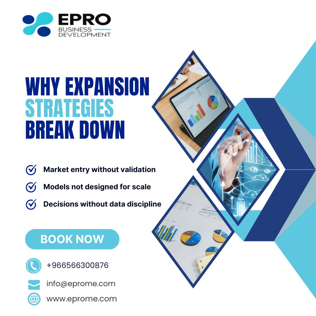 Why do so many expansion plans fail?
Because growth starts with ambition—not readiness.

Unvalidated market entry.
Non-scalable models.
Decisions without data.

Sustainable expansion is about clarity, not speed.
#BusinessGrowth #ExpansionStrategy #DataDriven #Leadership #EPRO