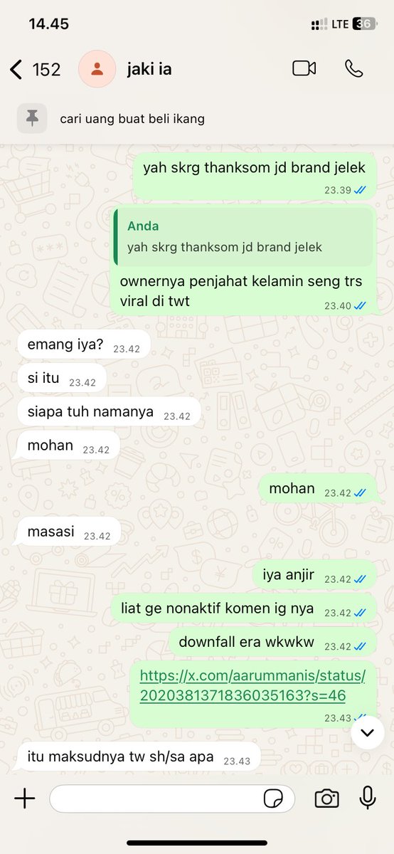 cottybotty's tweet image. wkwkw pergibahan gua dan cowo gua, bahas thanksom brand jelek