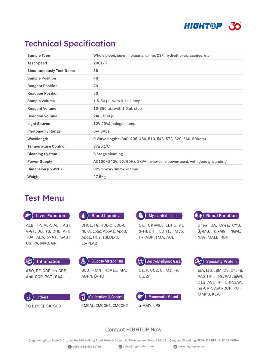 CathyQi012's tweet photo. Practical, Efficient, and Reliable!🎯
HIGHTOP HTSH-2000 Biochemistry Analyzer is here to transform your testing process. With 200 tests/hour, it's all about speed and accuracy! CE-certified!

📧WhatsApp: +86 18840850608
#Biochemistry #MedicalDevices #HIGHTOP #DistributorWanted https://t.co/YZZY3AWIUy