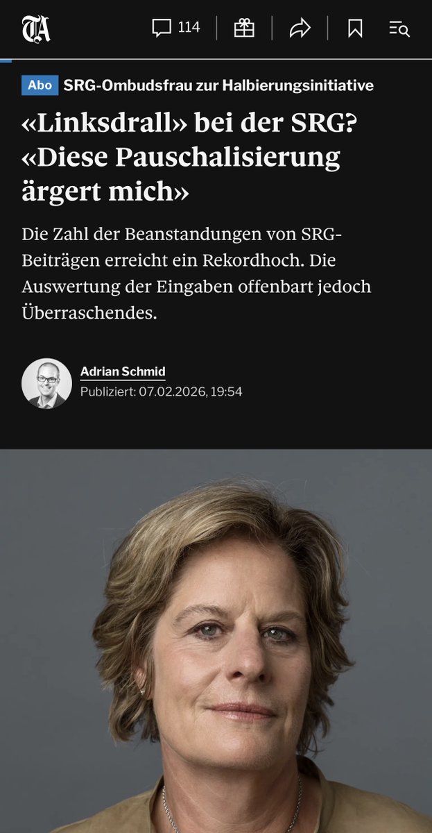 Die Co-Leiterin der Ombudsstelle SRG für die Deutschschweiz ärgert sich über die angebliche "Pauschalisierung", dass das Schweizer Fernsehen einen Linksdrall habe.

Nachfolgend einige Beispiele, um das Offensichtliche nochmals aufzuzeigen in der Form eines Threads.

🚪)