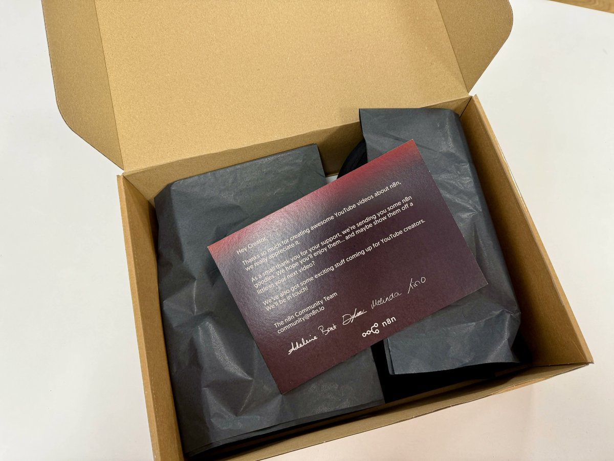 workfloows's tweet photo. So I got a mysterious package recently at my office. I guess it's a little nudge to finally drop something new on YouTube 😅 Many thanks @n8n_io, appreciate it a lot! https://t.co/6YtB6Wq0zy