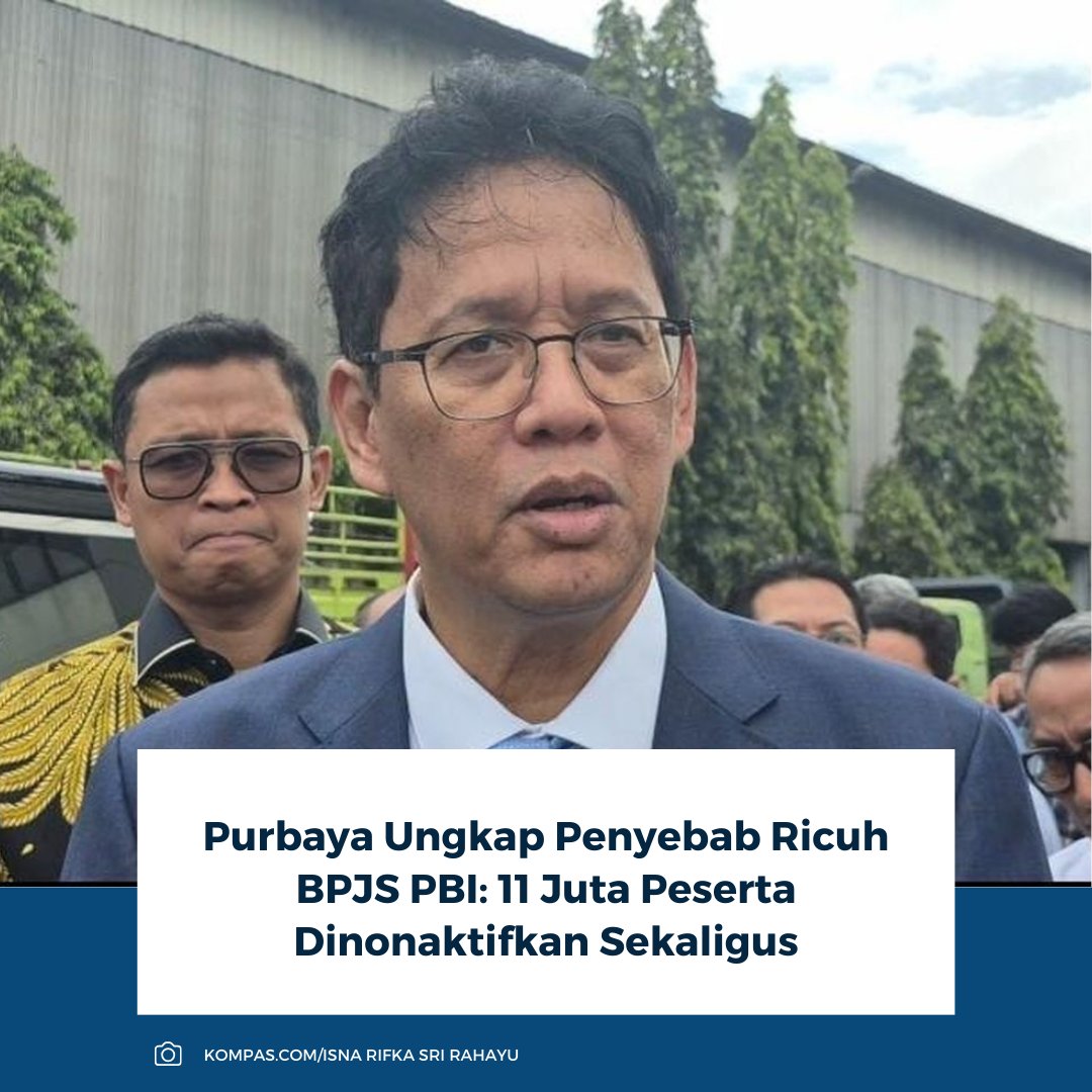 kompascom's tweet image. Menkeu Purbaya menyebut keributan BPJS PBI dipicu penonaktifan 11 juta peserta. Jumlah itu setara 10 persen dari total 98 juta peserta. Warga kaget karena baru tahu PBI dicabut saat butuh layanan kesehatan.

Baca selengkapnya: nasional.kompas.com/read/2026/02/0…

~RK #Purbaya #BPJS #PBI