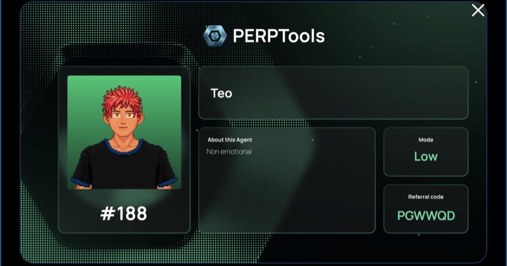 It’s a new week, don’t forget to claim your free Ai agent on perptools 

It’s closing in 10 days, and early users can earn the airdrop by : 

- trading perps
- participating in whitelist campaigns
- and holding the genesis pass

Claimed mine days ago, just a reminder not to miss