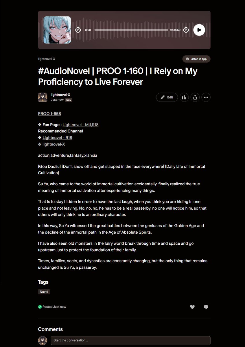 lightnovelmtl's tweet photo. #Novel #Audiobook #AdultNovel #TranslatedNovel #ReadNovel
📷 https://t.co/6YyXBemxLA
21 - IDAY 1-526 I Was Fired from My Company, and My Intelligence Updates Daily
20 - PROO 1-658 I Rely on My Proficiency to Live Forever
📷 https://t.co/MEnRz6Ulmr
31 - WIYO 1-330 https://t.co/PSdAMcbVjo