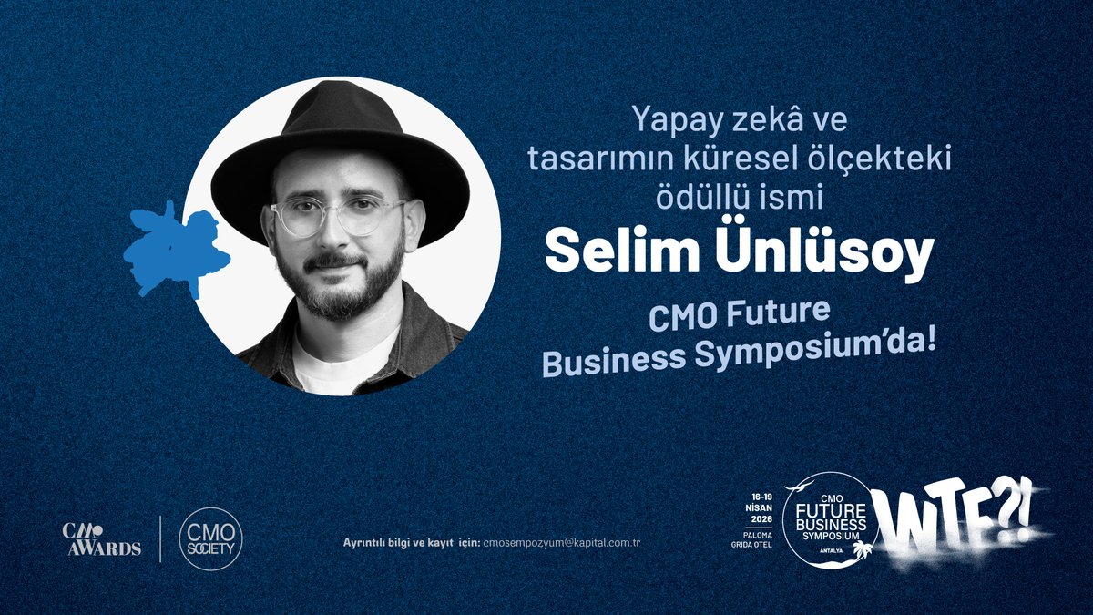 Yapay zekâ ve tasarımın global ödüllü ismi Selim Ünlüsoy, CMO Future Business Symposium'da!✨

🌟Selim Ünlüsoy ve birçok ismin konuşmacı olacağı CMO Future Business Symposium, 16-19 Nisan'da Antalya'da!

Daha fazla bilgi 🔗 cmosociety.net

#CMOFutureBusinessSymposium