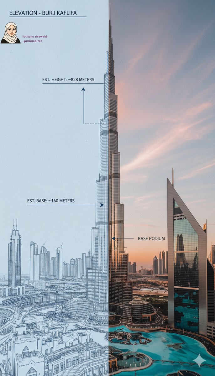MidadTec's tweet photo. بين الواقع والهندسة 👷‍♀️✨
حولت صورة برج حقيقي إلى مقارنة واقعية + هندسية بالأبعاد والقياسات.حابة تعرف البرومت؟ علق بكلمة “برومت” وأرسلك على الخاص 💌
#ذكاء_اصطناعي #تصميم_معماري #AI_Design #PromptEngineering #إبداع_بصري https://t.co/mkolRw8aEs