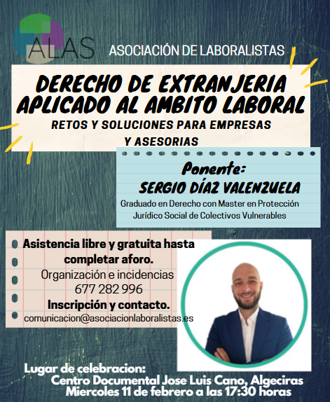ALASCampogb's tweet photo. Este miércoles celebramos jornada formativa con Sergio Díaz Valenzuela que nos instruirá sobre el Derecho de Extranjería. https://t.co/zLMSt4Bctp https://t.co/626LKiVj4h