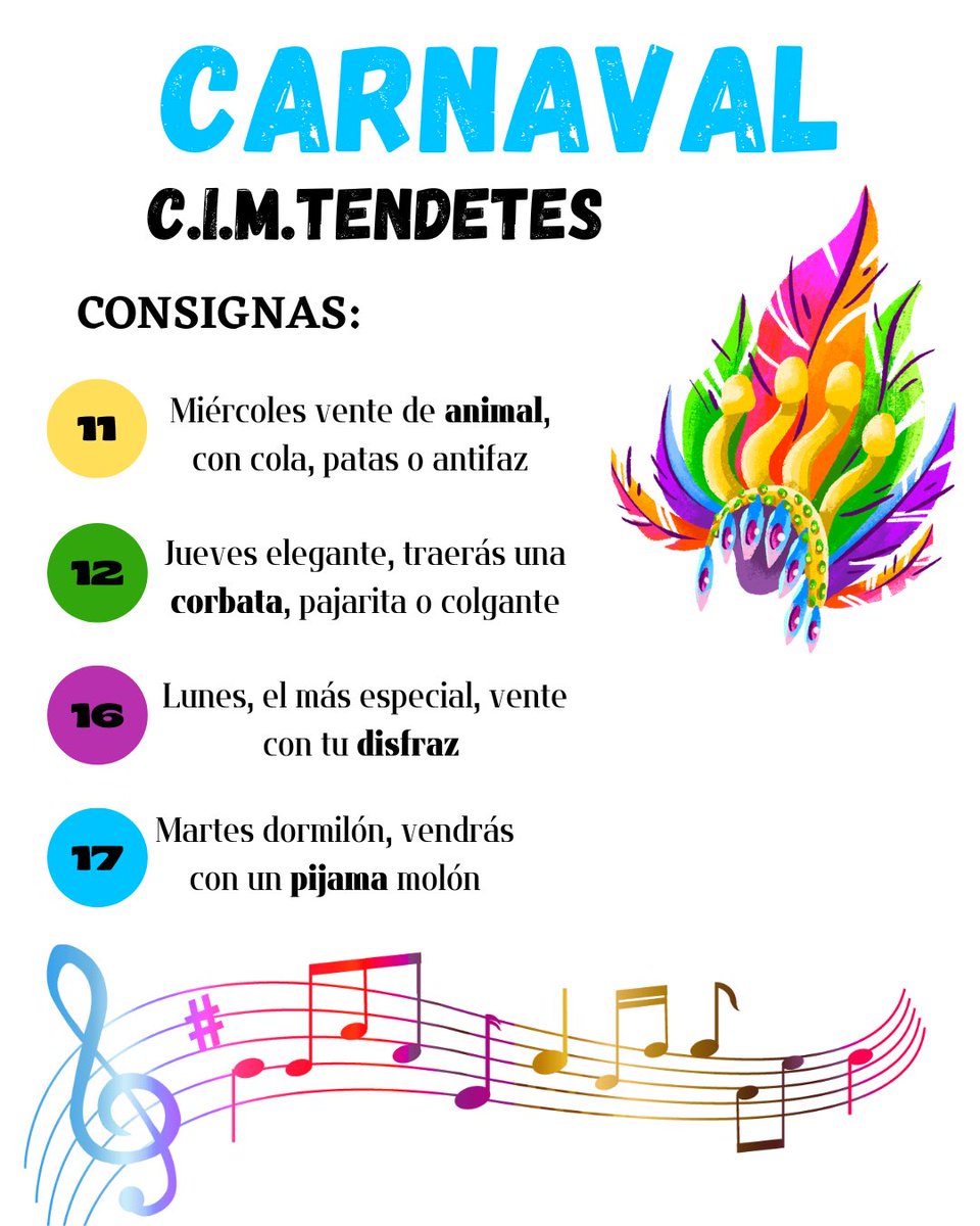 ¡Llega el Carnaval al CIM Tendetes! 🥳
Empezaremos este miércoles 11 y jueves 12 y continuaremos el lunes 16 y martes 17.  Serán unos días muuuy divertidos con muchas sorpresas, así que prepara tu disfraz y vente a disfrutar del mejor ambiente, te esperamos a ti y a tus amig@s!