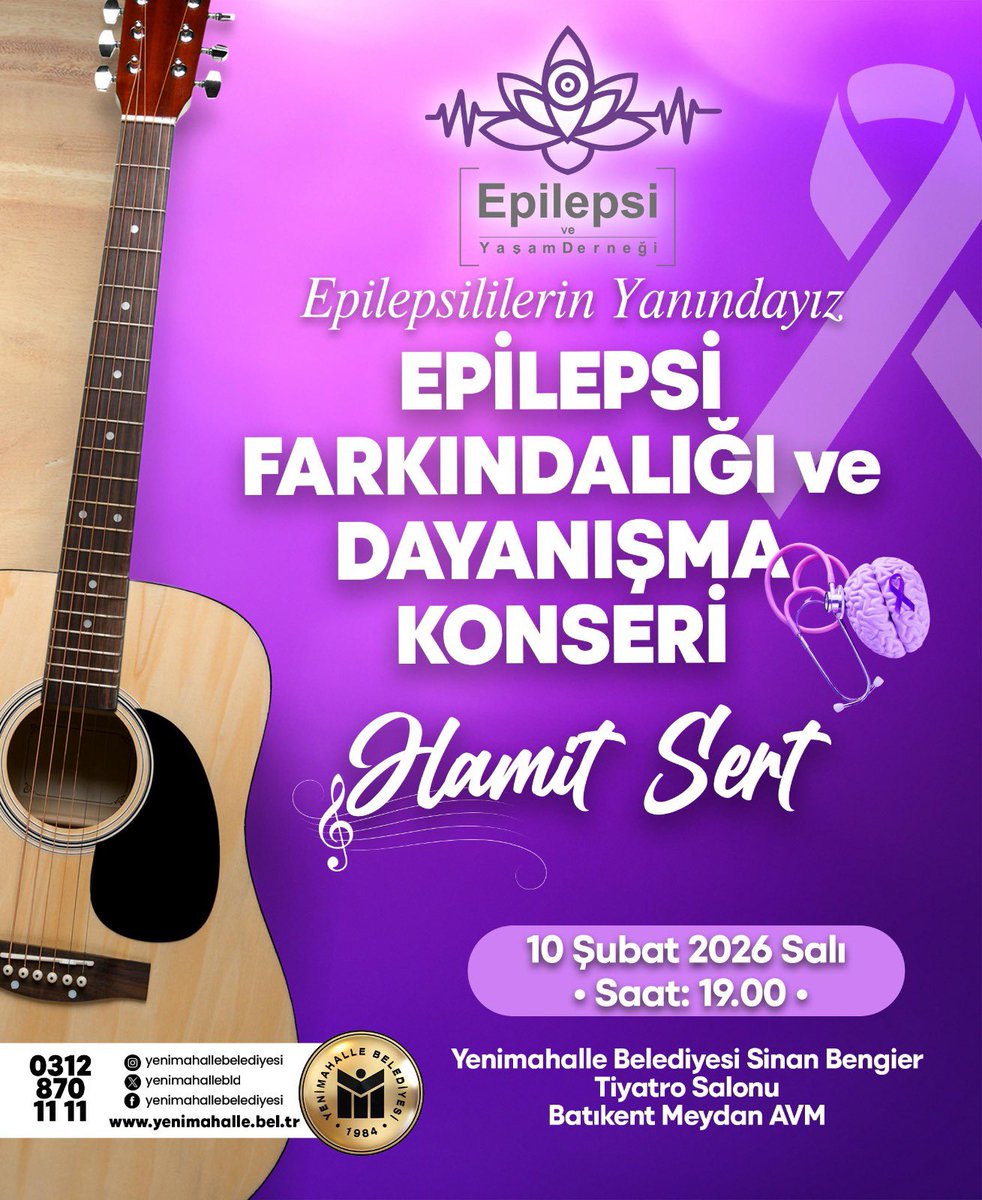 Epilepsi Farkındalığı ve Dayanışma Konseri'ne tüm vatandaşlarımız davetlidir.

🗓 10 Şubat Salı (Yarın) 
🕖 19.00
📍 Sinan Bengier Tiyatro Salonu Batıkent Meydan AVM