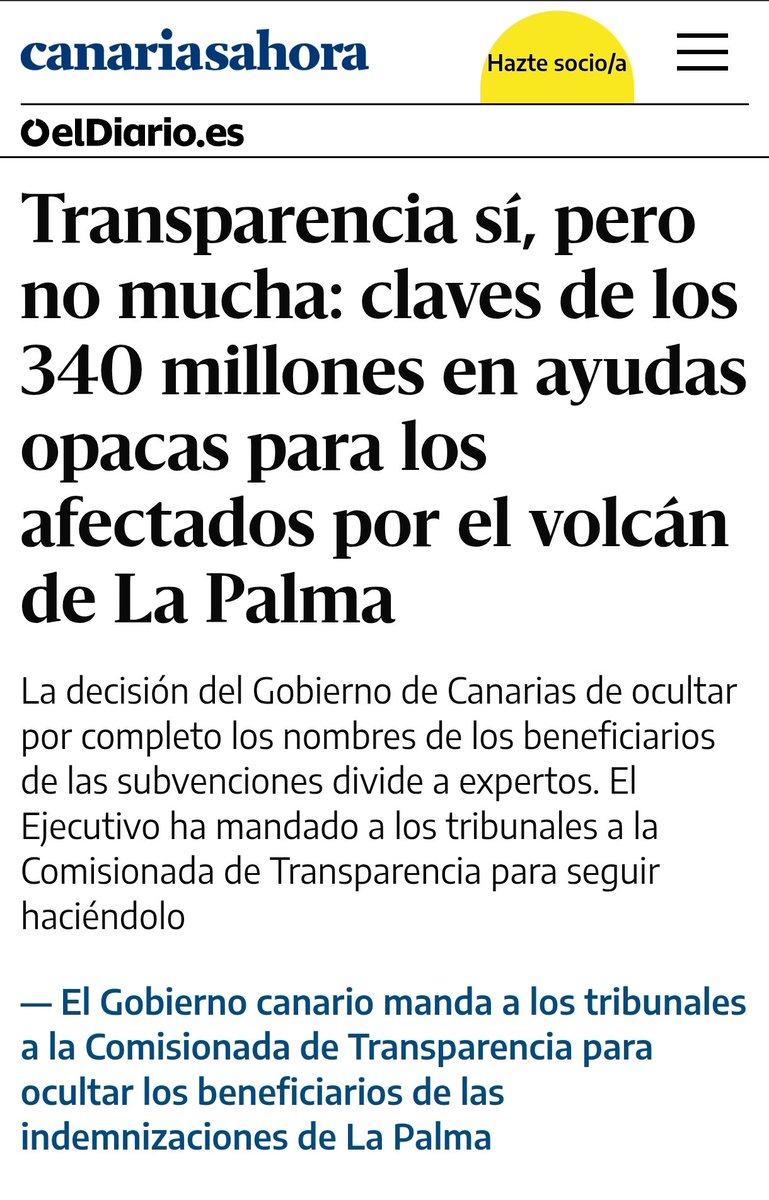 Absolutamente intolerable la ocultación de las personas físicas a las que se han concedido la ayuda. Los tribunales deben corregir este atropello. eldiario.es/canariasahora/…