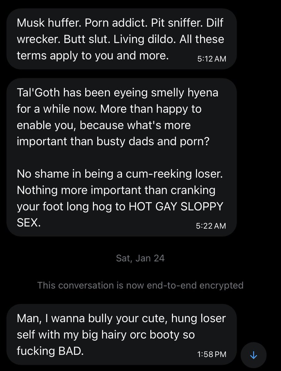 ᅠ
 THIS is how to get the gooning loser’s attention. Some of you are too pussy to even try..

  Worried Haida doesn’t like you? Say anything close to this, and he’s obsessed within seconds.

 Go CRAZY.
ᅠ