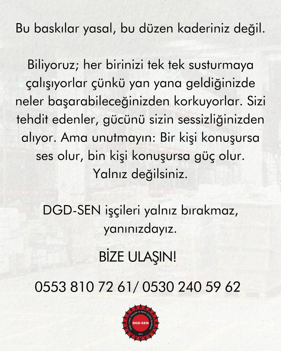 Tarım Kredi İşçisi Ses Veriyor!

%12–14 sefalet zammı, gasp edilen primler, tehdit ve mobbing artık saklanamıyor. 21 depodan gelen anlatımlar, Tarım Kredi’de kurulan baskı düzenini açıkça ortaya koyuyor. 

Yaşadıklarınızı biliyor, görüyor ve takip ediyoruz.  
Patronlardan korkma,