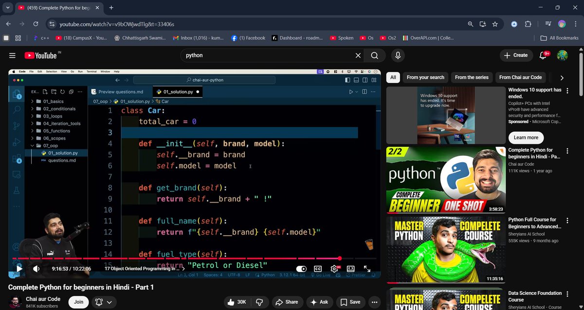 Shami_Kumar1's tweet image. Revising core Python concepts like classes, objects, and inheritance.
Learning from Hitesh Choudhary Sir on Chai aur Code — solid fundamentals 🙌
🔗 github.com/Shami-sharma/P…

#Python #OOP #ChaiAurCode #HiteshChoudharySir #LearningJourney