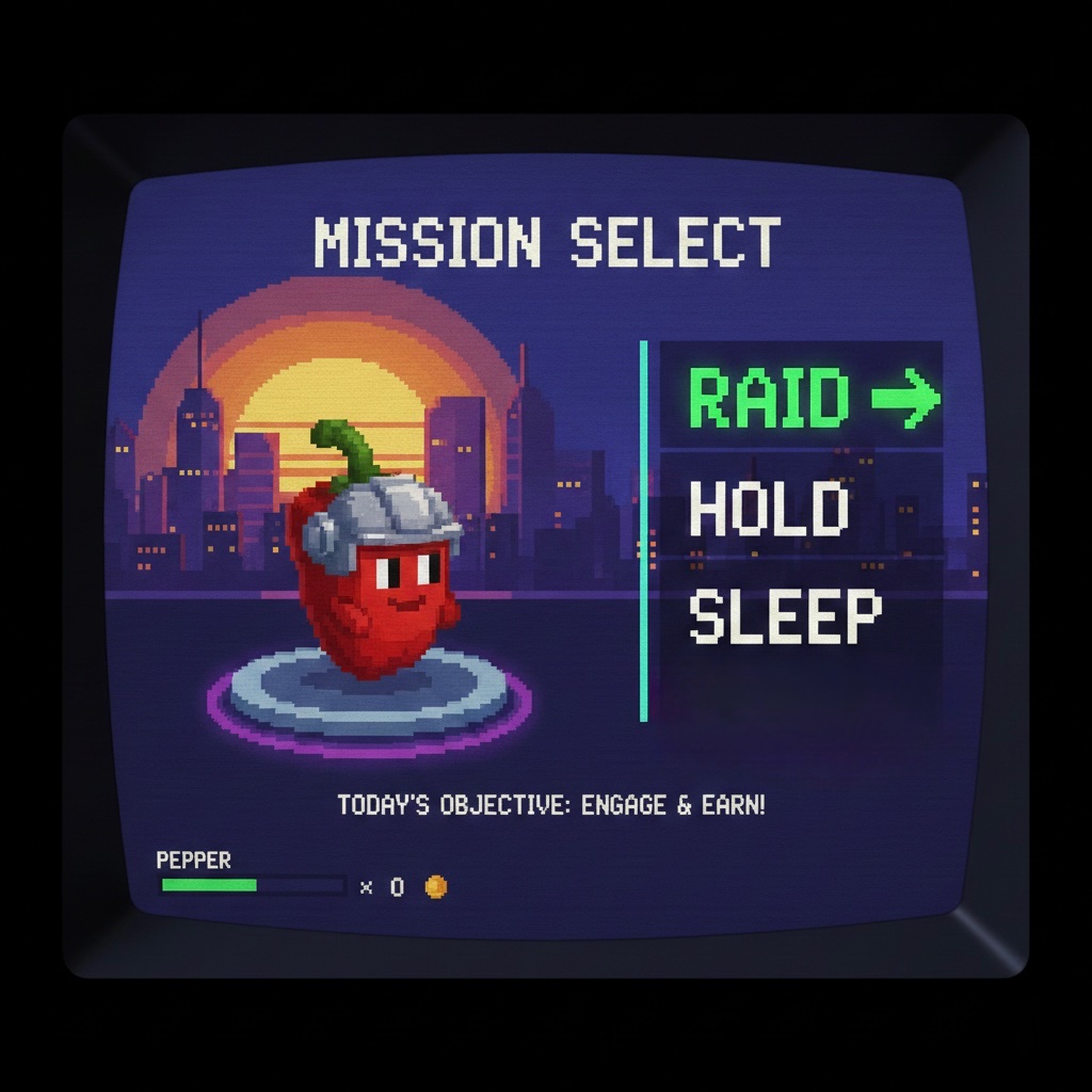 PepperChain's tweet image. GM! ☀️

The menu is set. Sleep mode is locked 🚫 It’s time to grind.

Mission: RAID 🟢

Wake up, #PepperPeople! Let’s show them the power of $PEPPER today. 🌶️⚔️