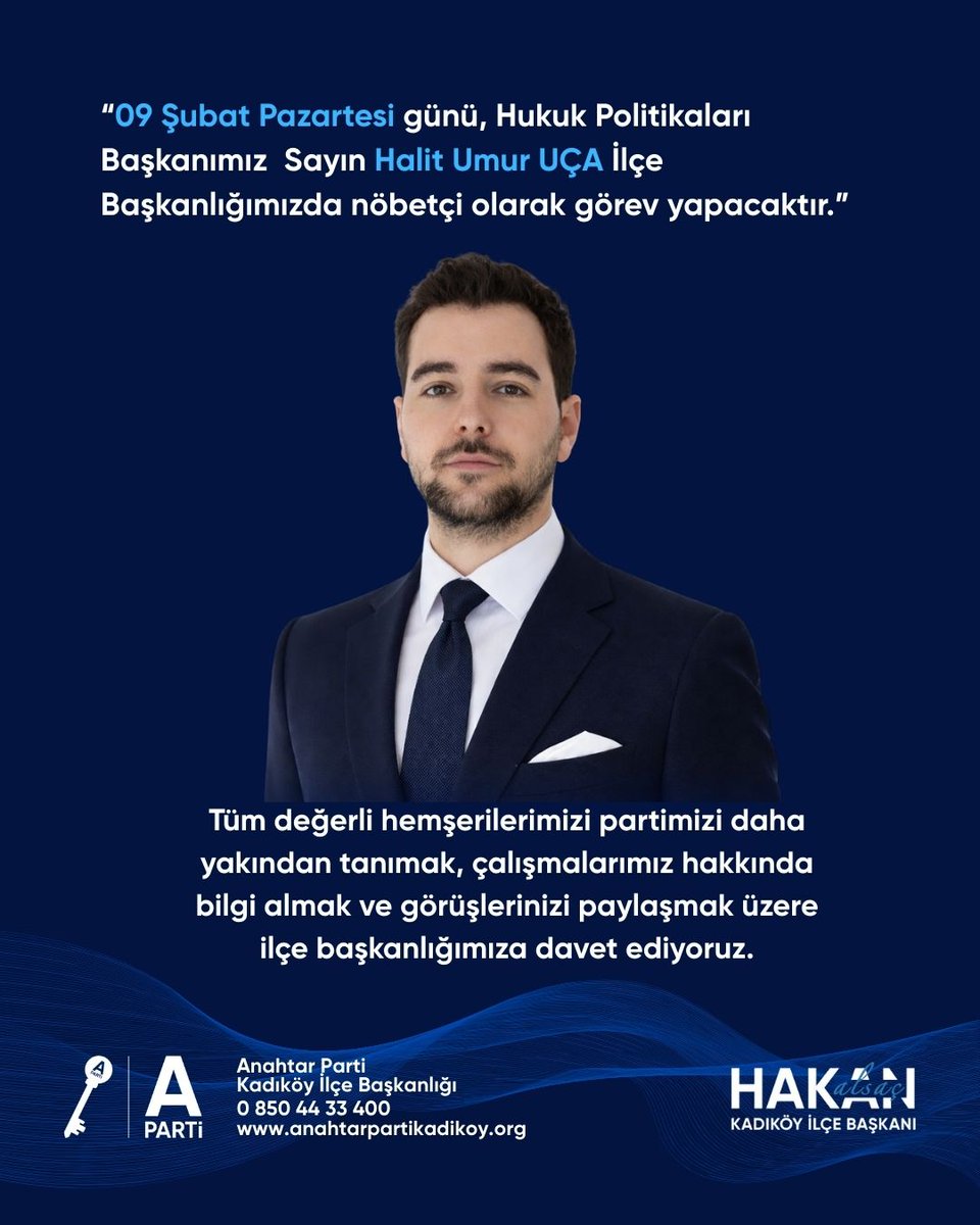 apartikadikoy's tweet photo. 9ŞubatPazartesi günü,Hukuk Politikaları Başkanımız  Sayın Halil Umur UÇA İlçe Başkanlığımızda nöbetçi olarak görev yapacaktırTüm hemşerilerimizi partimizi daha yakından tanımak,çalışmalarımız hakkında bilgi almak ve görüşlerinizi paylaşmak üzere ilçe başkanlığımıza davet ediyoruz https://t.co/blXfa7gr3o