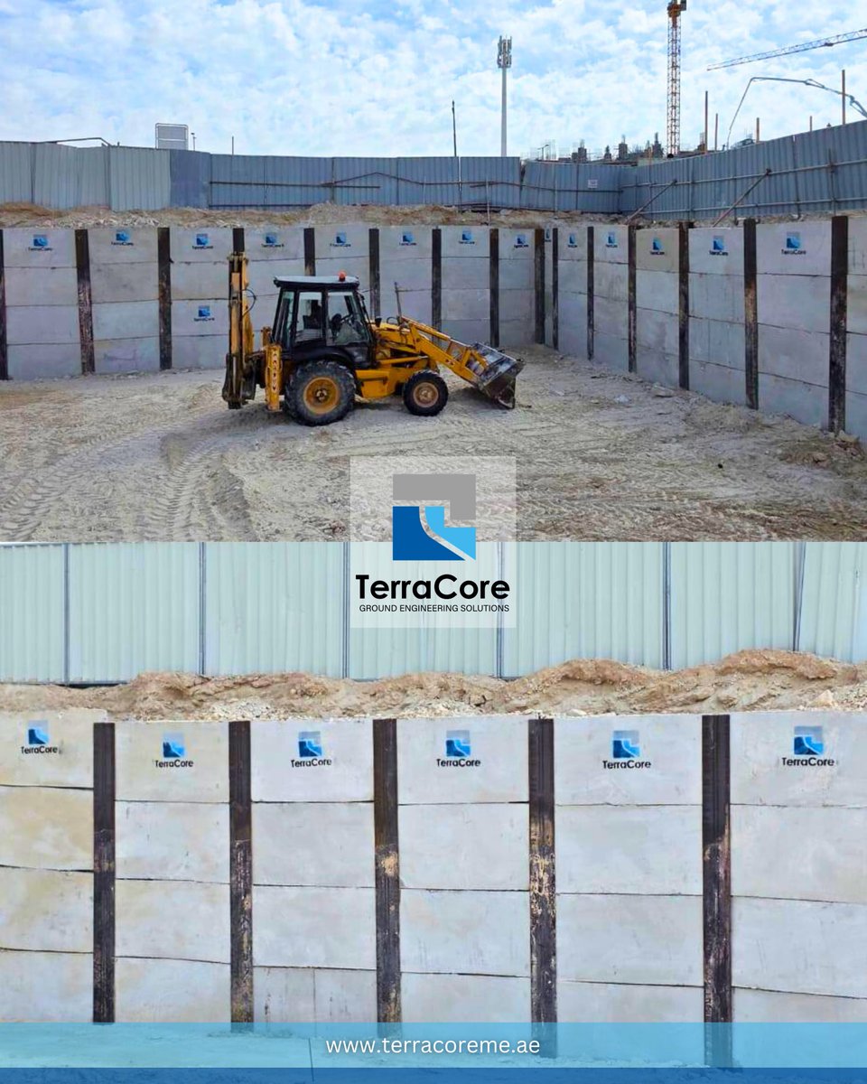 TerraCoreme's tweet image. Installation of soldier pile shoring to control ground movement and ensure excavation stability, supporting safe and efficient construction progress.

#TerraCore #GroundEngineering #shoring #piling #NDRC #construction #foundation #engineering #site #Dubai #AbuDhabi #UAE