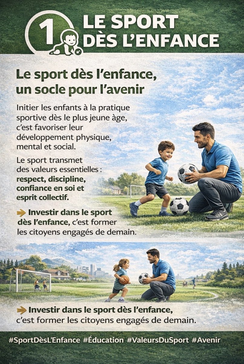 EFConsulting1's tweet photo. Le sport dès l’enfance, un socle pour l’avenir

Initier les enfants à la pratique sportive dès le plus jeune âge, c’est favoriser leur développement physique, mental et social.
Le sport transmet des valeurs essentielles : respect, discipline, confiance en soi et esprit collectif. https://t.co/QjQp3VPnaf