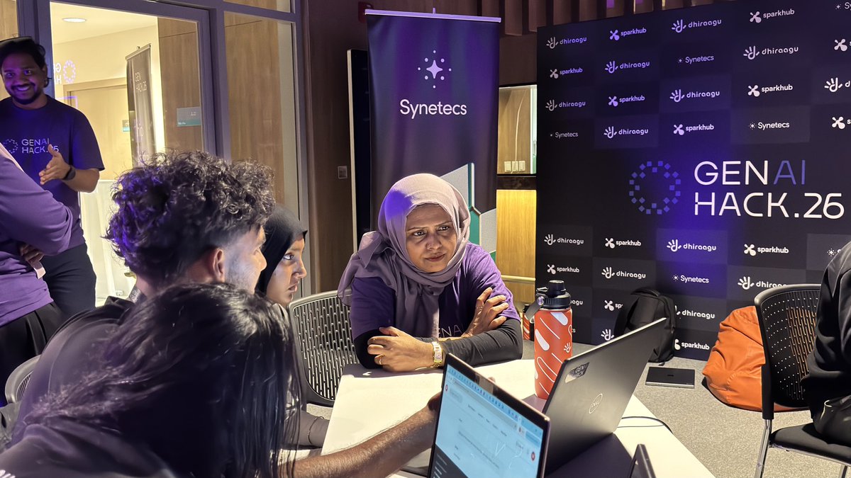 sparkhubmv's tweet photo. Day 2 at #GenAIHack26 was intense ⚡️
Open Mentor Hours were packed, with teams getting hands-on guidance to unblock challenges and push their products forward.

In partnership with @dhiraagu
Co-partnered with @synetecs https://t.co/KFFQZGByFN