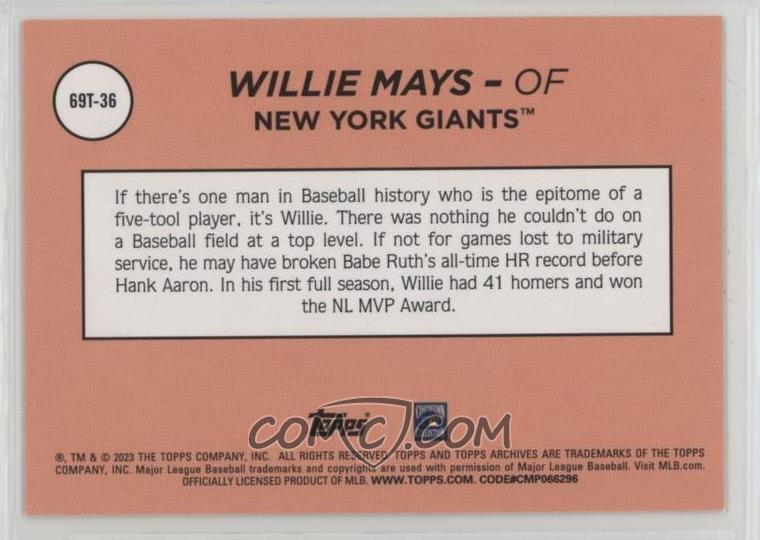 LimitedCards's tweet photo. ⚾️ My daughter's most recent sale on @CheckOutMyCards:

2023 Topps Archives 1969 Topps Single Player Foil #69T-36 Willie Mays

New York Giants NFL

🫰 SOLD FOR $2.40 🫰

Much more available on COMC here:
https://t.co/gUGDeVJZI2
and on eBay:
https://t.co/o1D4UFDawn

#COMCLast5 #COMCMailday