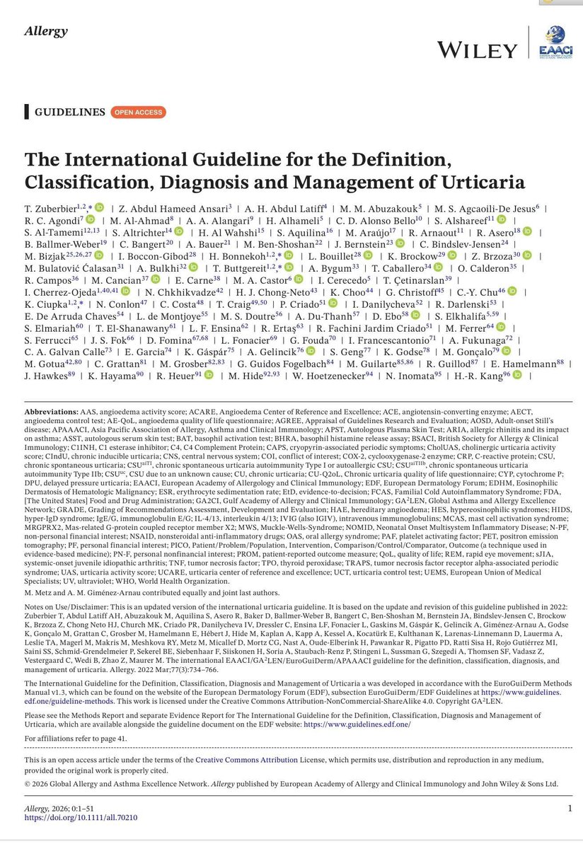 OrlandoRPN's tweet image. Guía Internacional para la URTICARIA: definición, clasificación, diagnóstico y tratamiento

Y mi amigo, colega, co-autor de artículos, el inmunoalergólogo César Daniel Alonso-Bello es uno de los autores principales

Para que no anden dando clorfenamina y Dexametasona a lo sonso:…