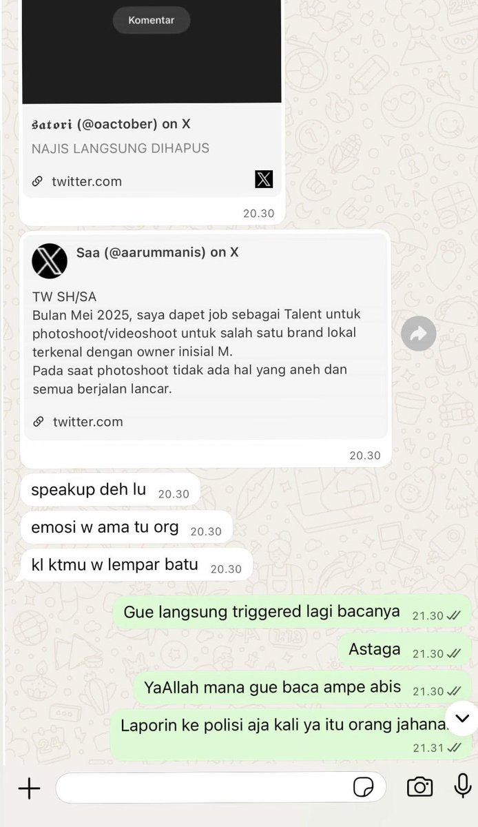 Another victim yang mau ceritanya dibagikan. Kejadian terjadi 8 Tahun lalu, terdapat pola yang sama yang dilakukan. Gambar kedua adalah ss chat korban dengan sahabatnya yang tahu akan kejadian tersebut.
