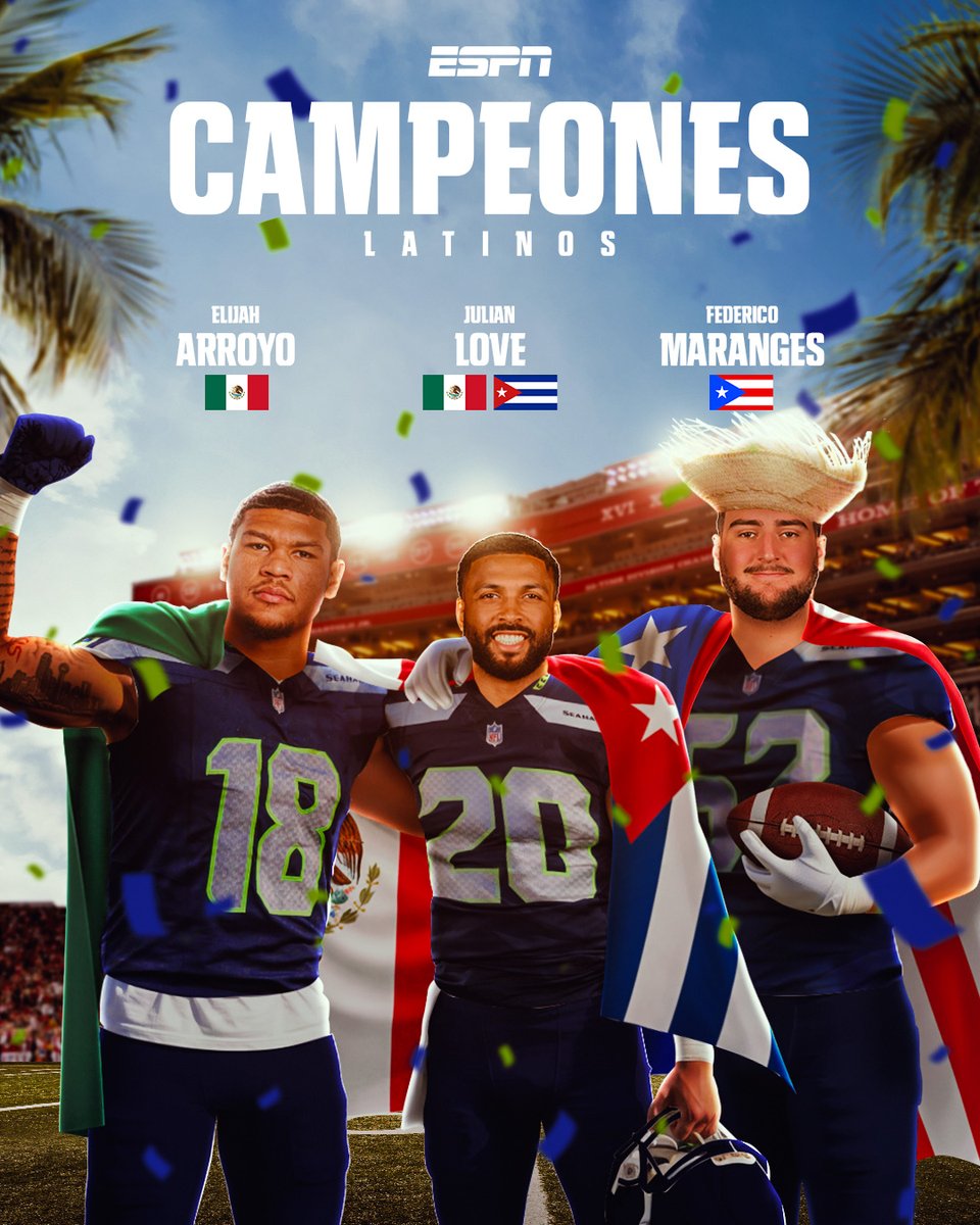 ¡PODER LATINO! 🏈🔥

🇲🇽🇨🇺🇵🇷 Los campeones Elijah Arroyo, Julian Love y Federico Maranges representaron latinoamérica en este Super Bowl LX.