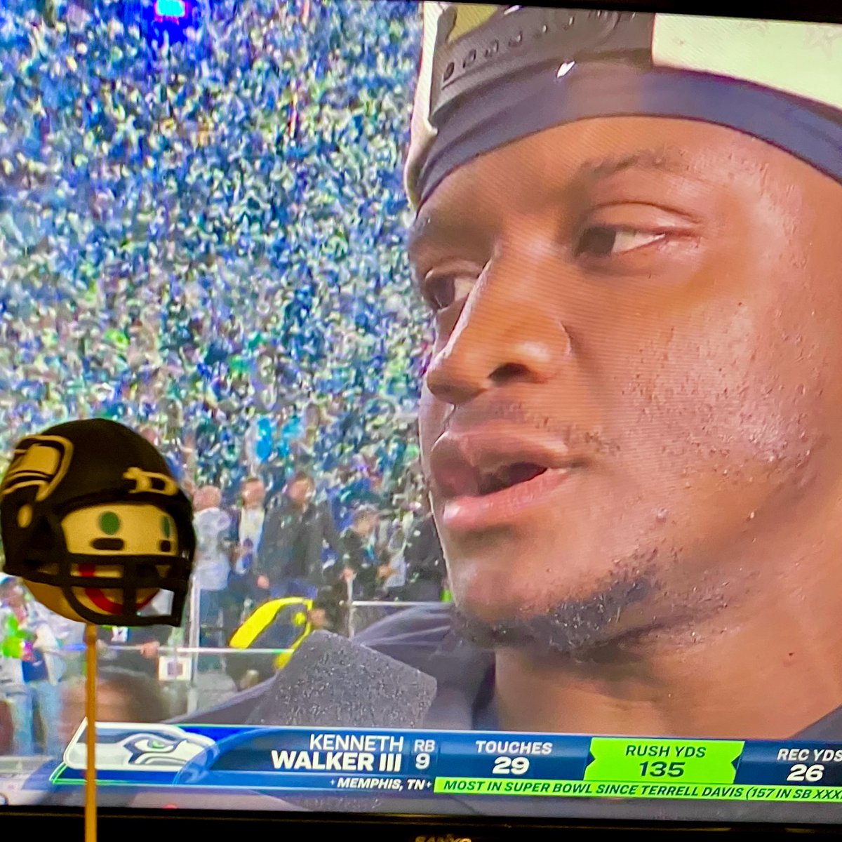 My little #12thman is so ecstatic! 🤩 

BTW, 🤔 anyone know a good gift for neighbors who aren’t used to hearing you hoop and holler at your TV? 😬 

Sorry, not sorry? 😏💁‍♀️

<a href="/Seahawks/">Seattle Seahawks</a> #SuperBowlLX