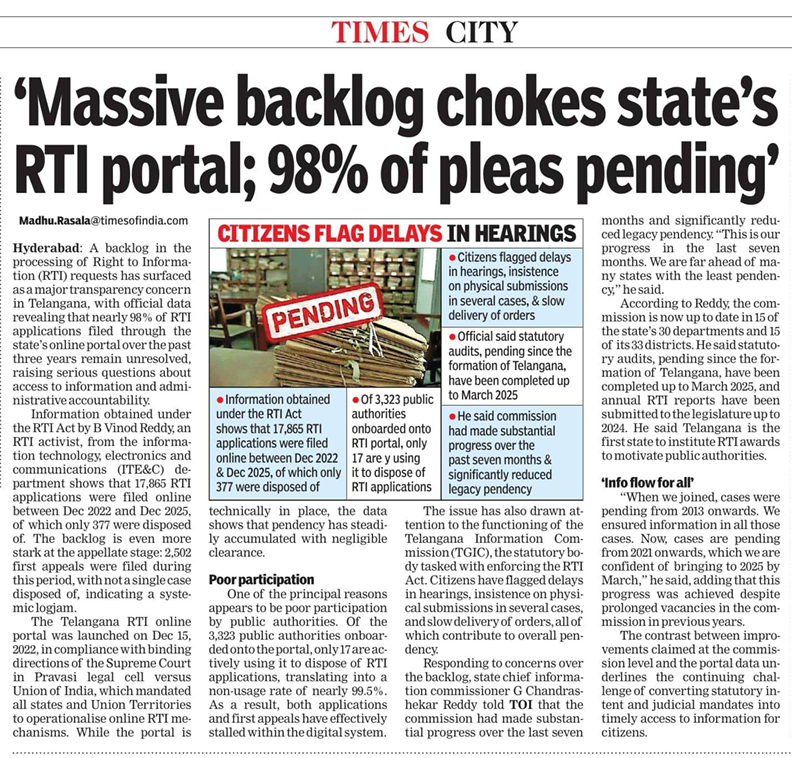 SrinivasRTIA's tweet photo. Dear @INCIndia @INCTelangana @RahulGandhi @kharge @revanth_anumula @GCSReddy_IFS
UPA-I introduced the historic RTI Act, 2005. But in Telangana, massive backlog has choked the RTI system—nearly 98% RTI appeals/complaints pending.
Is this transparency? A shame for #INCparty https://t.co/Xazvbe3HuE