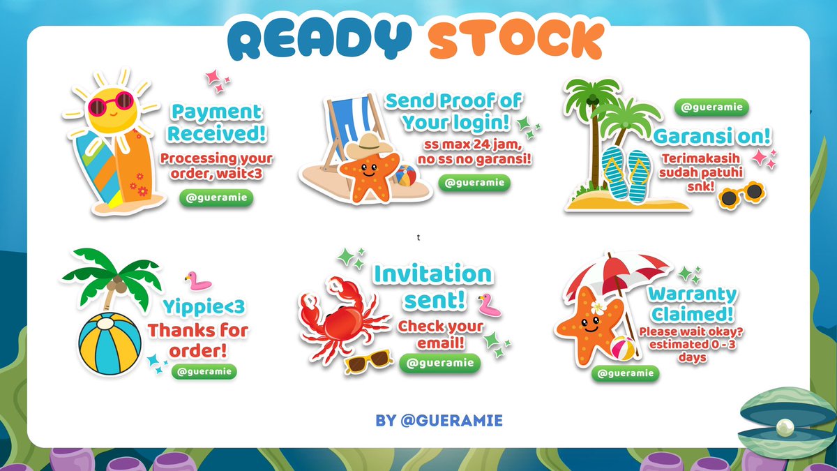 gueramie's tweet image. 𐀶˖ ࣪ 💬 help repost thankyou &amp;gt;_&amp;lt;🥄

      Gladys disini membawa ready stock sticker pack w-a/ tele𓂂˚𝄞 1 pack berisi 6 sticker 🐬🪸 can be order via dm right now! xoxo let's Goo jajan&amp;lt;3 📞 

#zonauang #zonajajan #zonaba
