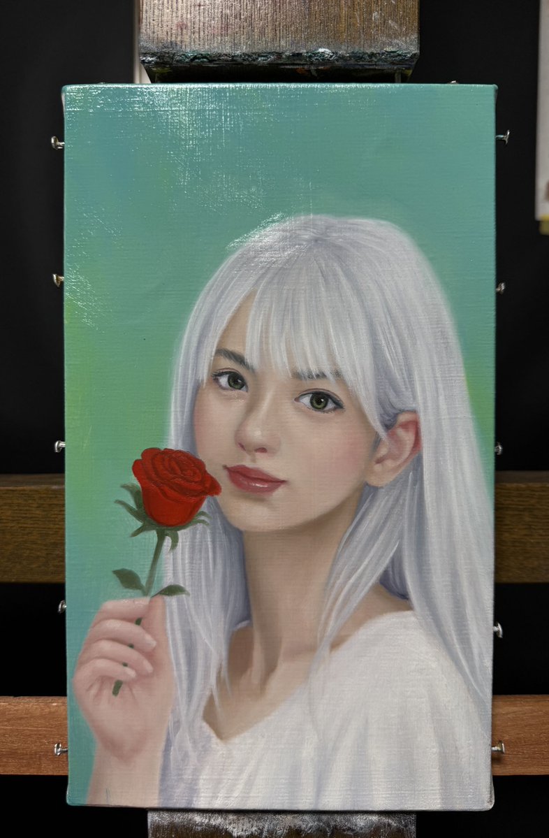 今日の油彩wip🎨 今まで踏み出す勇気なかったけど、今回はチタニウム