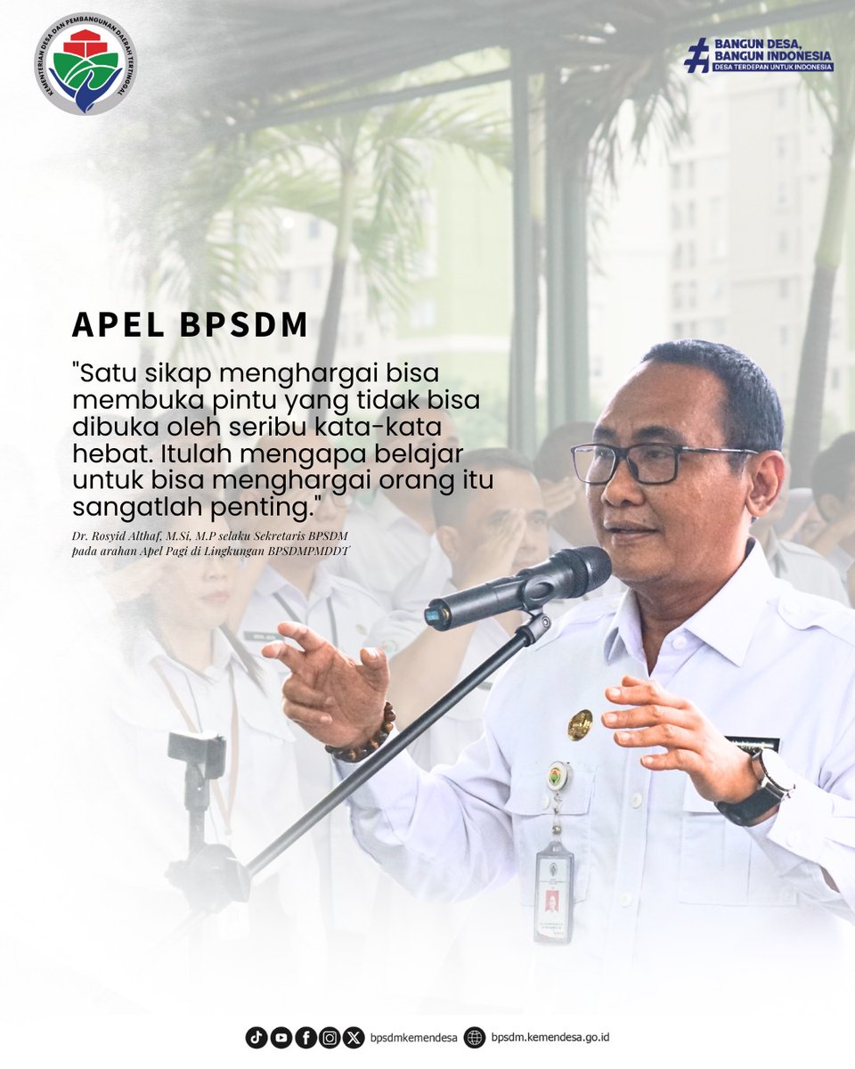 Jakarta, 9 Februari 2026 — Badan Pengembangan Sumber Daya Manusia dan Pemberdayaan Masyarakat Desa dan Daerah Tertinggal (BPSDM) melaksanakan apel pagi.