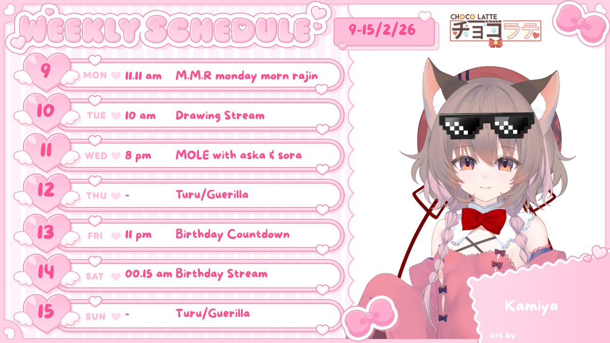 ChocoLatteCh_'s tweet photo. Choco Latte Schedule for this week~! ❤️🍓🍫  
https://t.co/am6CHMWK9O
【#Chocolattags】
❥ General : #Chocolattech
❥ Arts : #Gambaratte
❥ Memes : #Chocomedy
❥ Cover : #Chocover
❥ Collab : #Chocollab
❥ Live : #ChocOnAir / #ChocoLive
❥ Games : #Chocogames
❥ Clip : #ChocoClip https://t.co/3CECCxbY0F