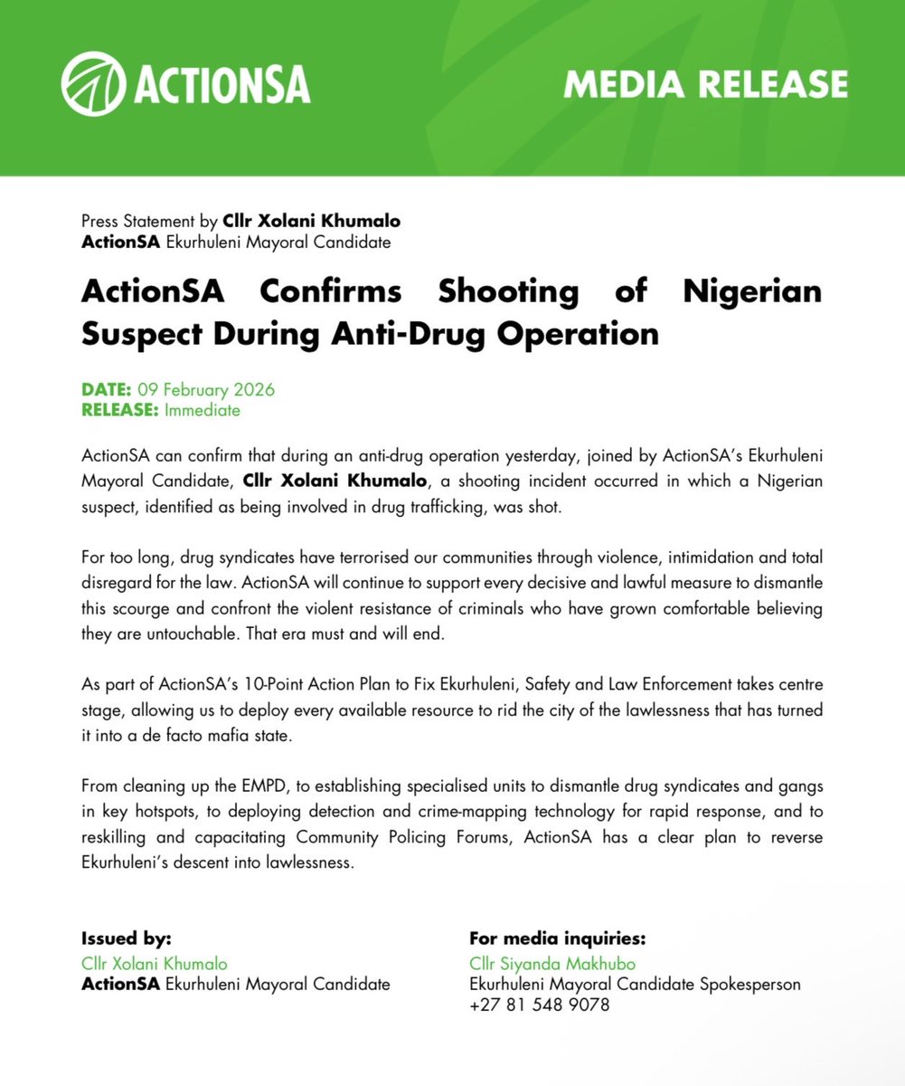 XolaniKhumalo_'s tweet image. I can confirm that there was a shooting incident during an anti-drug operation yesterday. A Nigerian🇳🇬 suspect was shot.

We are facing violent resistance from drug syndicates but we must push forward to rid our communities of this scourge.🫡🇿🇦