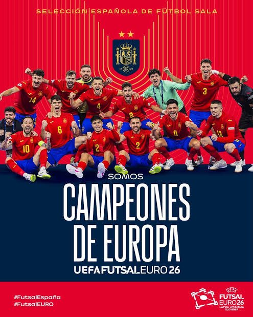 “ENHORABUENA A LA SELECCIÓN ESPAÑOLA DE FÚTBOL SALA POR SU PARTIDAZO EN LIUBLIANA Y POR ESE OCTAVO CAMPEONATO DE EUROPA. SOIS UN ORGULLO!!!! ME DICE PEDRO QUE NO HA PODIDO FELICITAROS PORQUE YA HA EMPEZADO PREVENTIVAMENTE A AUTOCENSURARSE EN REDES Y LOS MENSAJES NO LE PASAN. QUE