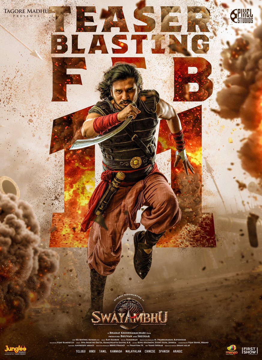BigtvCinema's tweet photo. Get ready to enter the MYSTICAL EPIC WORLD...🔥
#SwayambhuTeaser out on February 11th ❤🔥
The story of an unsung hero who changed history 🔥🔥
#Swayambhu #NikhilSiddartha #actorNikhil #NabhaNatesh #Samyuktha #Samyukthamenon #Celebs #Tollywood #tollywoodactress #entertainment #Bigtv #BIGTVCinema