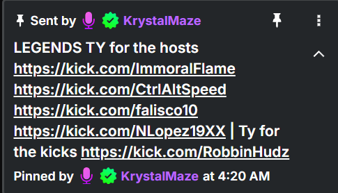 xKrystalMazex's tweet image. TY for the host's @ImmoralFlam3 @CtrlAltSpeed falisco10 @19xxNicole 

TY for the Kick's @RobbinHudz 

hosted out to @Silver_Wolf_27_ who is grinding to partner kick.com/silverwolf_27

Make sure to check out the legends below #KickStreamers  #KickStreamer #kick #KickStreaming