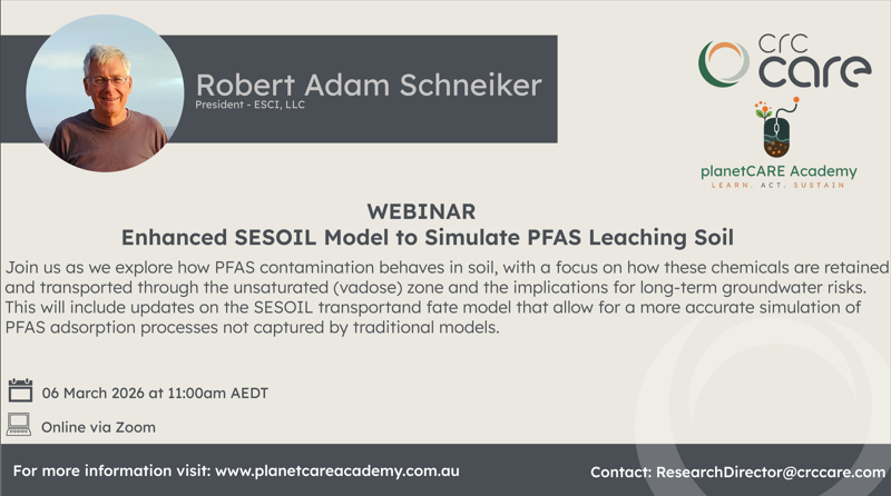 crcCARE's tweet photo. ** planetCARE Webinar **

Enhanced SESOIL Model to Simulate PFAS Leaching Soil
Join Robert Schneiker as he presents on the ways PFAS contamination behaves in soils, focusing on how these move and the implication for long-term groundwater risks. 

🗓️ 06 March2026
⏱️11:00AM - 12:00PM AEDT
To purchase your tickets or find out more information, please visit: https://t.co/dyW1GHaxp6