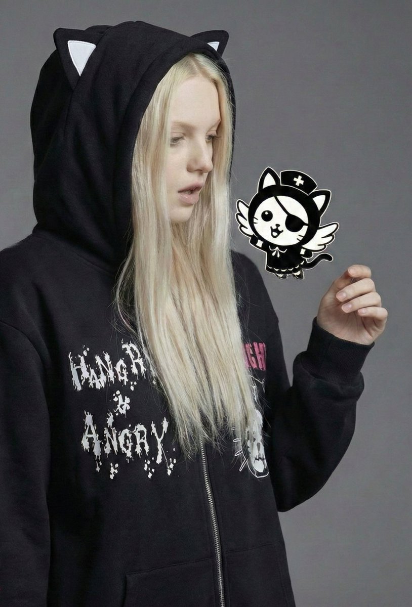 KittyEar ANGRY Hoodie】 Cuteness Explosion! Add a Playful Twist