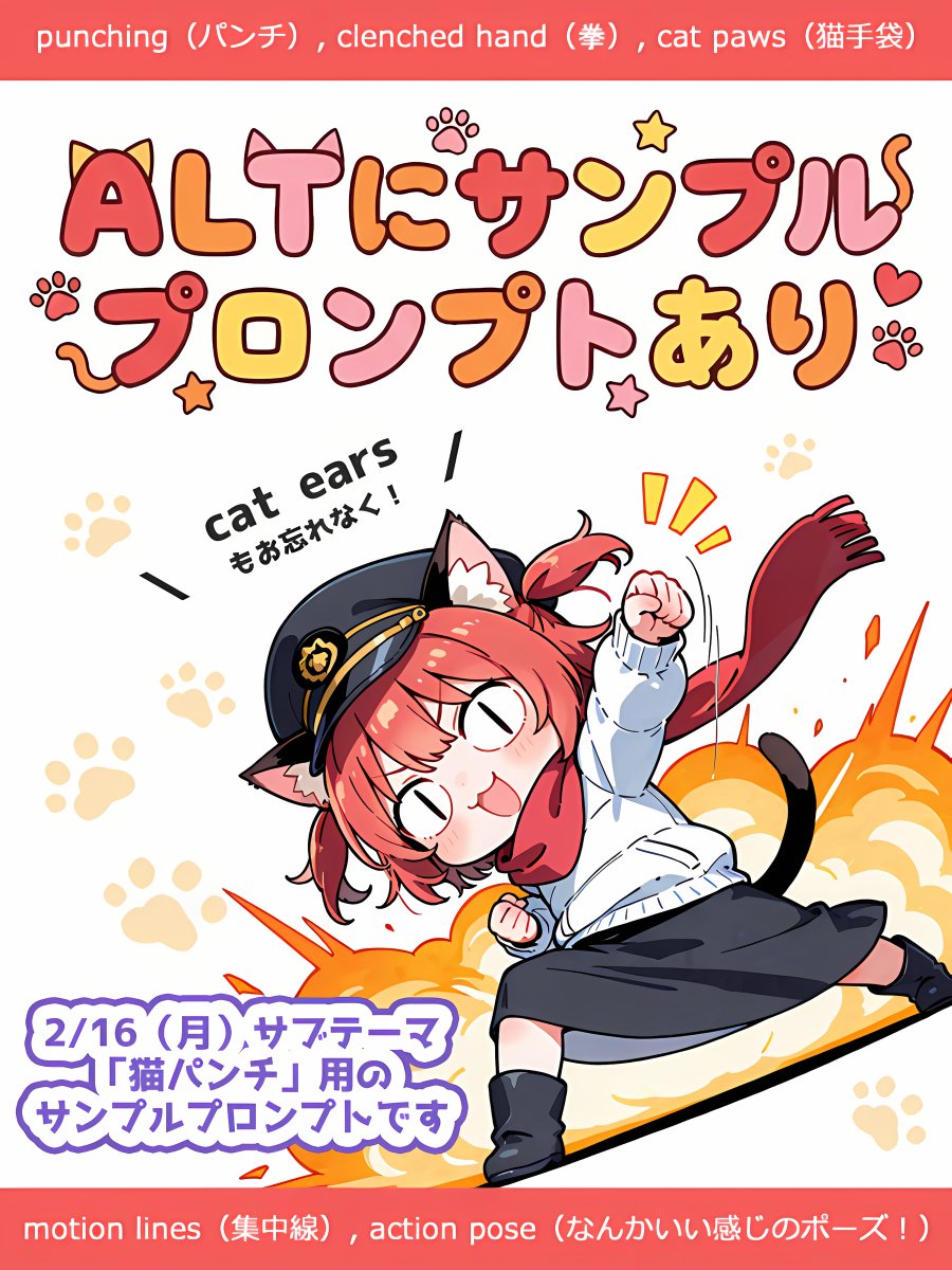 ALTに不備があったので「猫パンチ」のサンプルプロンプトを再掲！ 🐱2