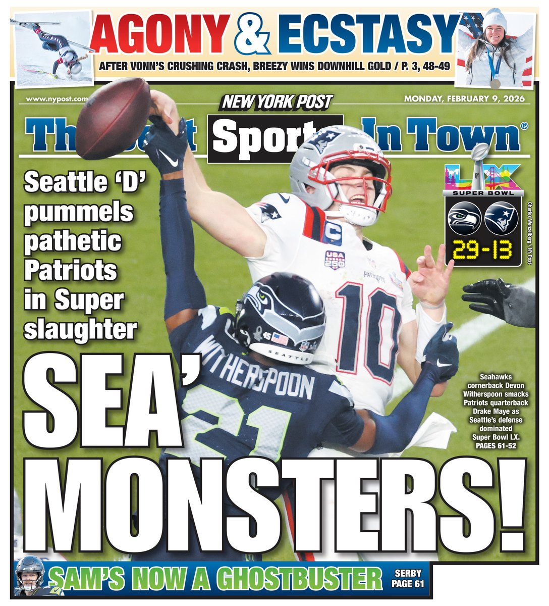 The back page: SEA’ MONSTERS

Seattle ‘D’ pummels pathetic Patriots in Super slaughter

Read more: trib.al/Non7Ddf