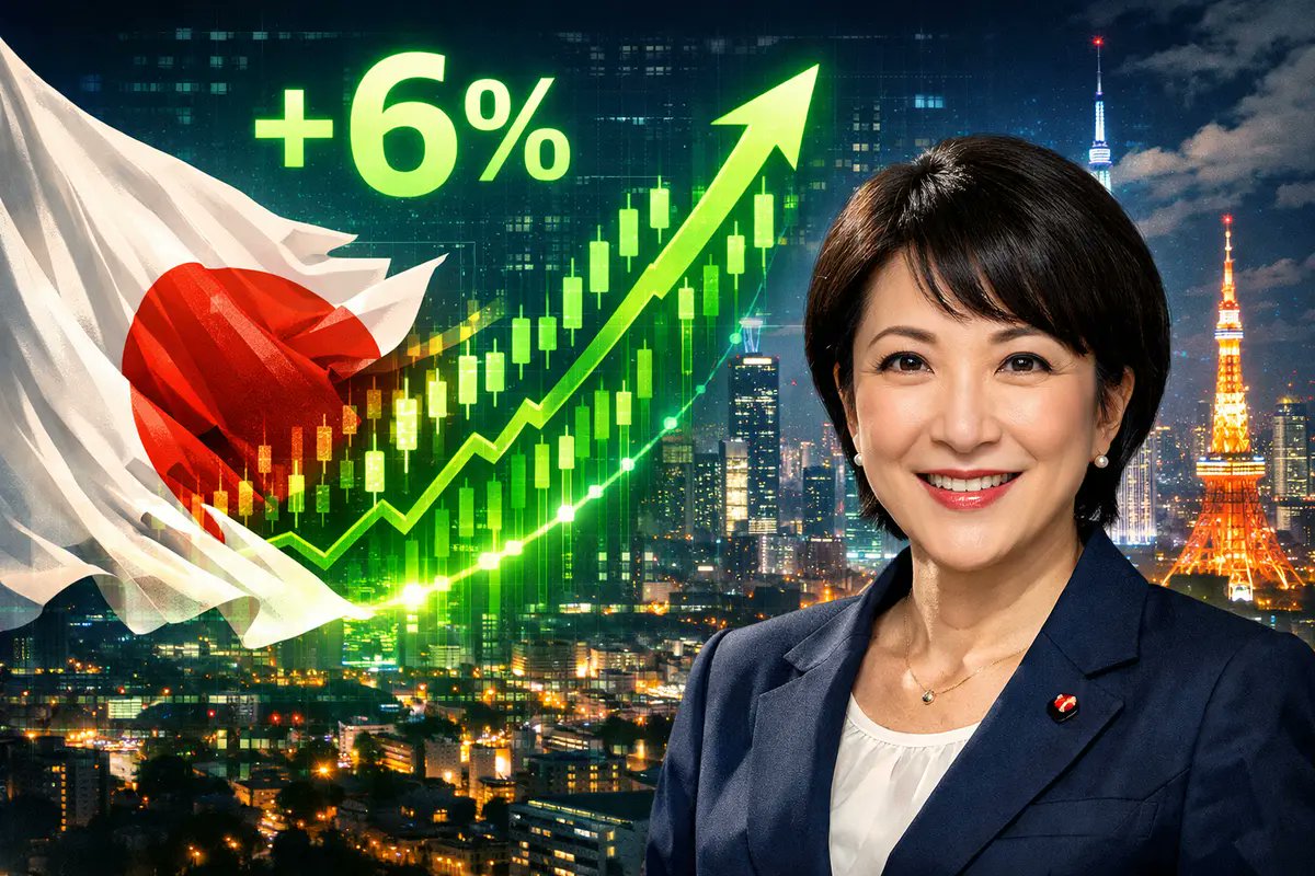 RagecoreIn's tweet photo. 🚨 BREAKING: Japan's Stock Market hits ALL-TIME HIGH!

📈 +6% Surge today following PM Takaichi's win.

Massive liquidity is entering the Asian markets. This is a huge "Risk-On" signal for the global economy.

#Japan #Nikkei #StockMarket #Takaichi #Economy https://t.co/zOhlLhHOFh