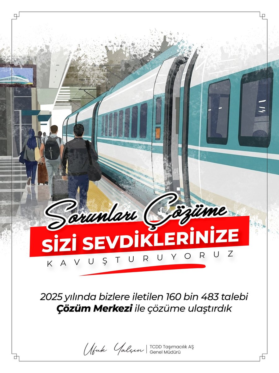 🚄🚄Yolcularımızın seyahat deneyimleri sonrasında bizlerle paylaştıkları görüş ve öneriler Çözüm Merkezi ekibimiz tarafından büyük bir titizlikle değerlendiriliyor ve hizmetlerimizi daha iyi hale getirmemiz noktasında bizlere yol gösteriyor.
 
2025 yılında Çözüm Merkezi ile